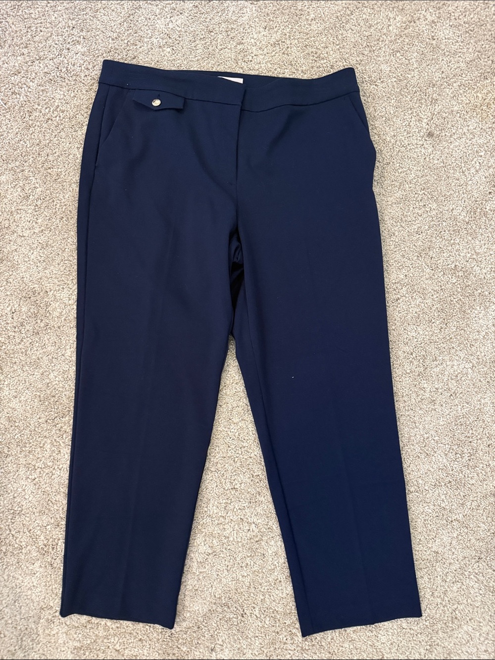 LOFT Navy Straight-Leg Women's Pants with Snap Tab Detail